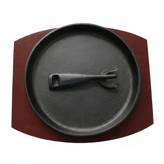 22cm Round Sizzle Platter With Wood Base