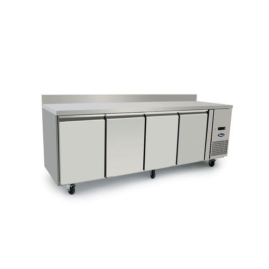 Atosa Commercial 4 Door Under Counter Fridge 510L with Splash Back | Stainless Steel Prep Table