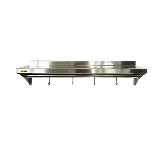 KAMIL Stainless Steel Wall Shelf With Hooks 120Cm
