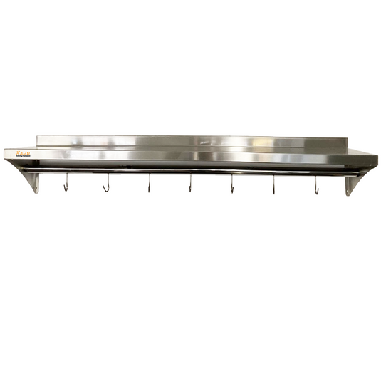 KAMIL Stainless Steel Wall Shelf With Hooks 180Cm
