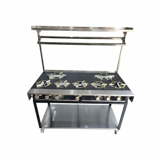 Commercial Heavy Flame 7 burners Indian Cooker Width 150 Cm & 55 kw