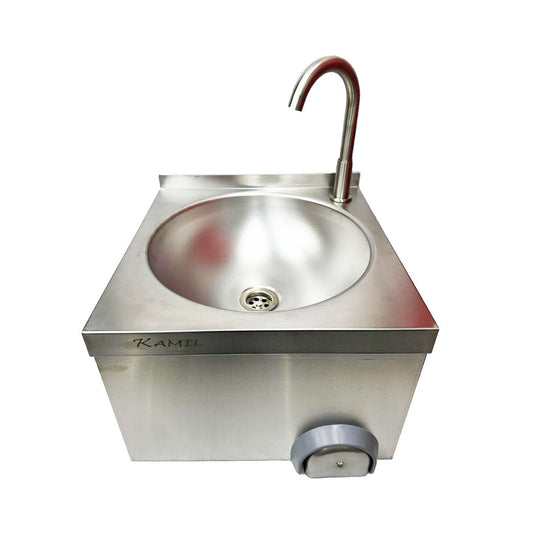 Commercial Stainless Steel Round Knee Operated Hand Wash Sink With Tap
