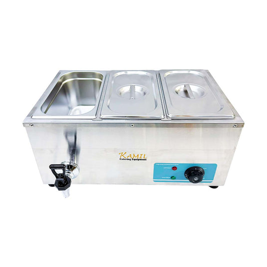Electric Bain Marie Food Warmer 3 X 1/3 Pan Commercial Countertop 1.5kW
