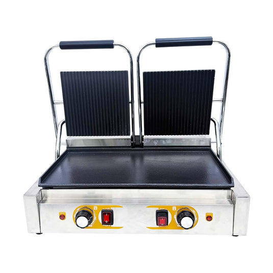 Kamil Heavy-Duty Twin Electric Contact Grill – Ribbed Top & Smooth Bottom (240V)