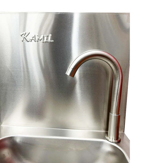 Commercial Stainless Steel Plain Knee Press Hand Wash Sink With Back Upstand & Tap Width 33 Cm