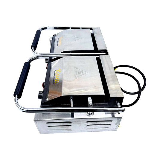 Kamil Heavy-Duty Twin Electric Contact Grill – Ribbed Top & Smooth Bottom (240V)