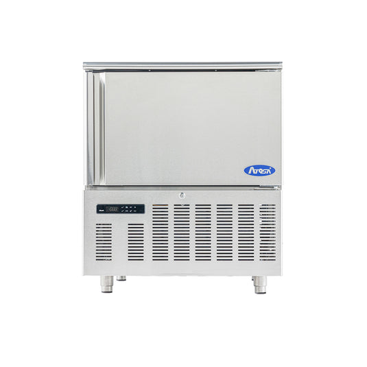 Stainless steel freezer with Areca logo on a white background