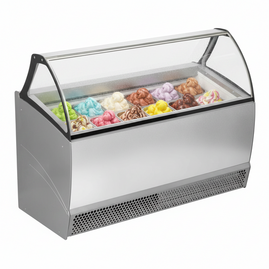 Commercial 13 Pan High Vision Ice Cream Display Freezer 395L | Low Front Glass Napoli Cabinet (Copy)