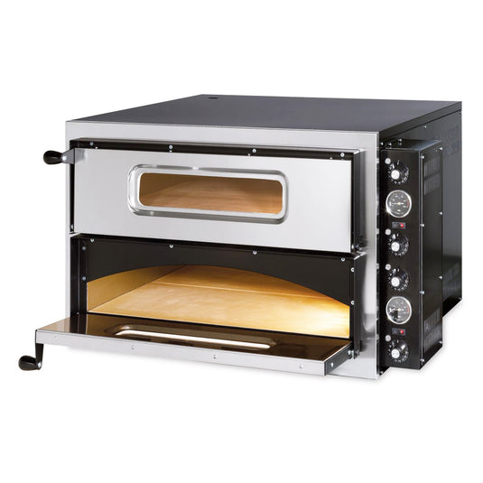 Italian 28" Double Deck Stone Base Electric Pizza Oven – 4+4 Pizza Capacity