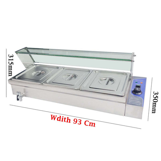 Electric Bain Marie 3 X 1/2 GN Pan Stainless Steel Countertop Food Warmer With Glass