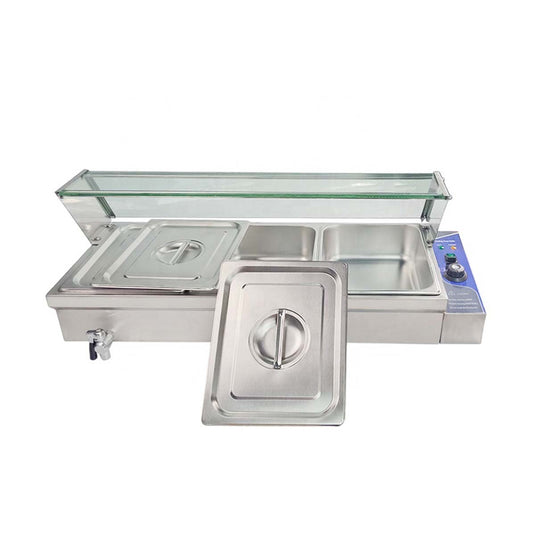Electric Bain Marie 3 X 1/2 GN Pan Stainless Steel Countertop Food Warmer With Glass