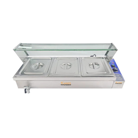 Electric Bain Marie 3 X 1/2 GN Pan Stainless Steel Countertop Food Warmer With Glass