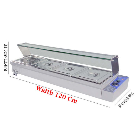 Electric Bain Marie 4 X 1/2 GN Pan Stainless Steel Countertop Food Warmer With Glass