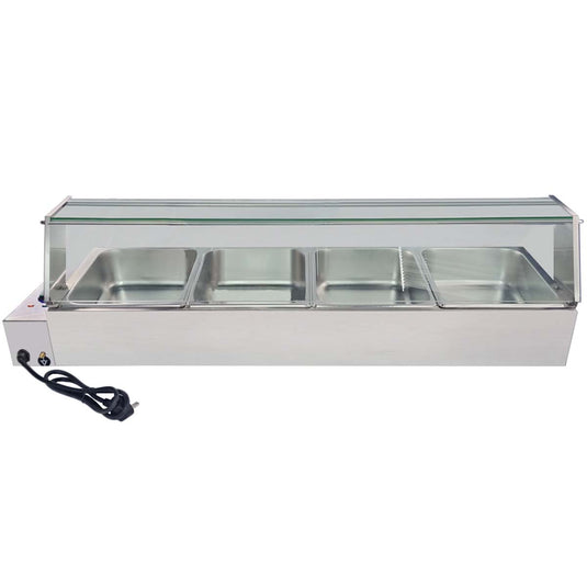Electric Bain Marie 4 X 1/2 GN Pan Stainless Steel Countertop Food Warmer With Glass