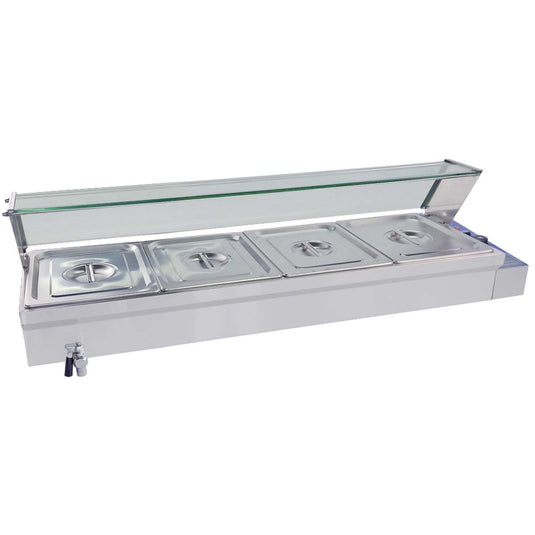Electric Bain Marie 4 X 1/2 GN Pan Stainless Steel Countertop Food Warmer With Glass