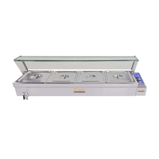 Electric Bain Marie 4 X 1/2 GN Pan Stainless Steel Countertop Food Warmer With Glass