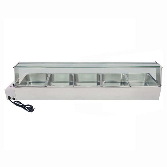 Electric Bain Marie 5 X 1/2 GN Pan Stainless Steel Countertop Food Warmer With Glass