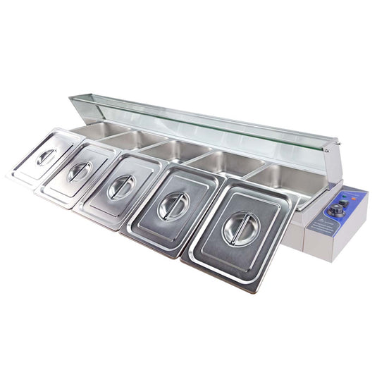 Electric Bain Marie 5 X 1/2 GN Pan Stainless Steel Countertop Food Warmer With Glass