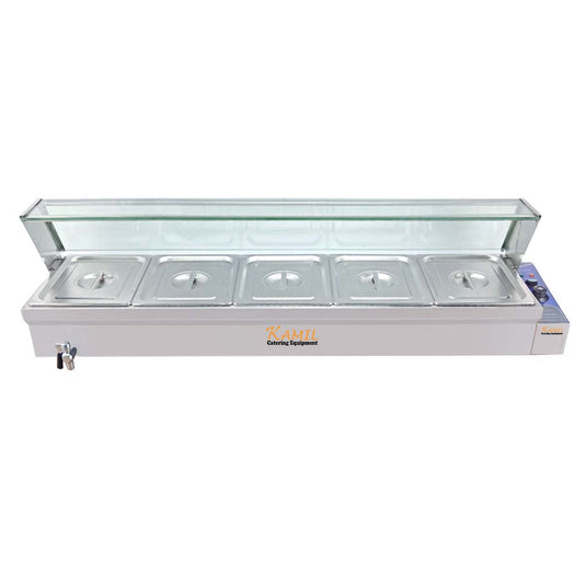 Electric Bain Marie 5 X 1/2 GN Pan Stainless Steel Countertop Food Warmer With Glass