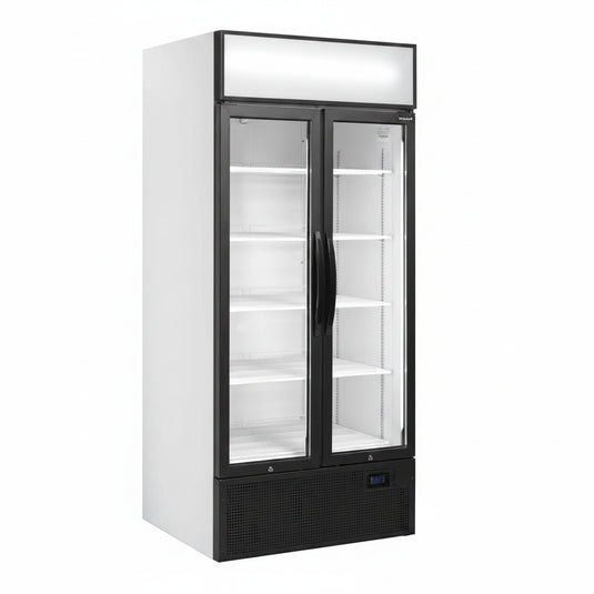 Tefcold Commercial 2 Door Glass Door Merchandiser (2-Door Hinged) 535L | Hinged Door Supermarket Fridge
