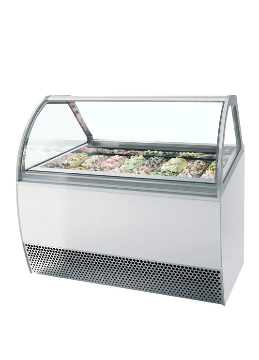 Commercial 16 Pan Curved Glass Napoli Ice Cream Display Freezer | Large Format Scoop Cabinet