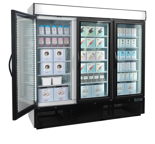 Tefcold Commercial 3 Door Upright Glass Door Freezer 1784L