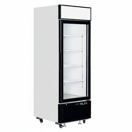 Tefcold Commercial Single Door Glass Door Merchandiser 405L | Stay-Open Door Drinks Cooler
