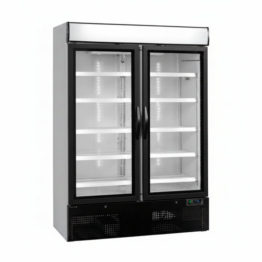 Tefcold Commercial 2 Door Glass Door Merchandiser (2-Door) 1079L | High Volume Drinks Cooler