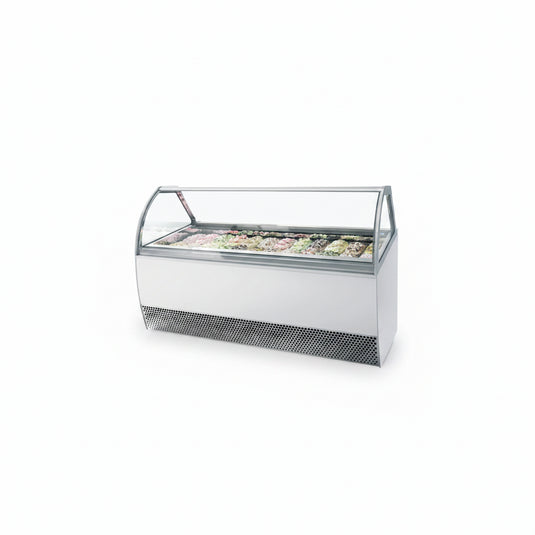 Commercial 24 Pan Curved Glass Napoli Ice Cream Display Freezer | Large Format Scoop Cabinet