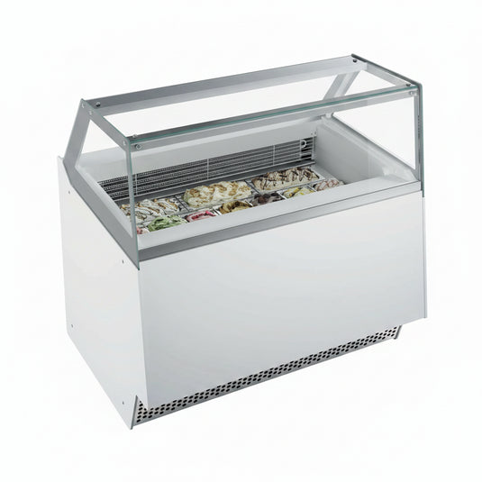 Commercial 10 Pan Premium Curved Glass Ice Cream Display Freezer | Napoli Pan Scoop Cabinet