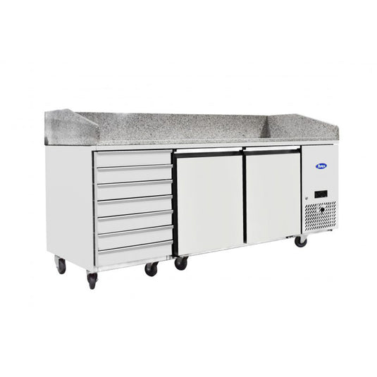 Pizza Prep Counter EPF3480GR 2 Doors + 7nr Ambient Drawers Marble Top