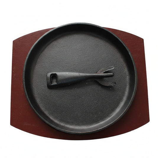 25cm Round Sizzle Platter With Wood Base