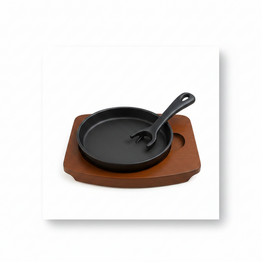 15cm Cast Iron Round Sizzle Platter with Wood Base