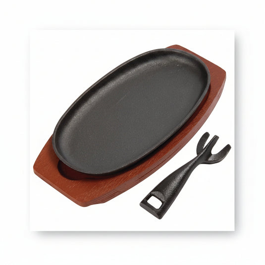 24cm Oval Sizzle Platter With Wood Base