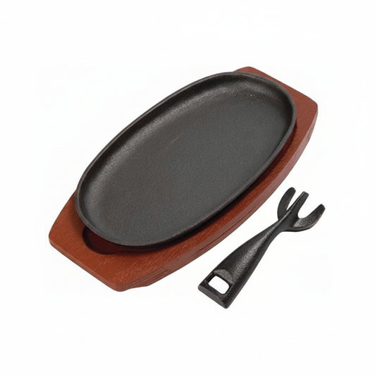 28cm Oval Sizzle Platter With Wood Base