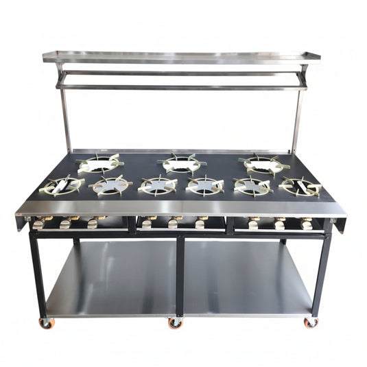 Commercial Heavy Flame 9 burners Indian Cooker Width 180 Cm & 72 kw