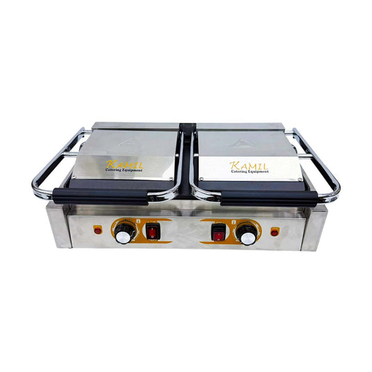 Kamil Heavy-Duty Twin Electric Contact Grill – Ribbed Top & Smooth Bottom (240V)