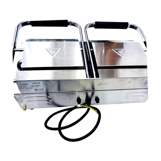 Kamil Heavy-Duty Twin Electric Contact Grill – Ribbed Top & Smooth Bottom (240V)