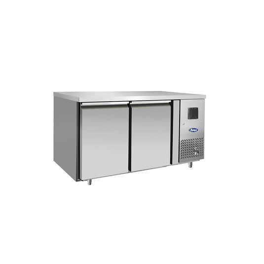Stainless steel refrigerator with three doors on a white background