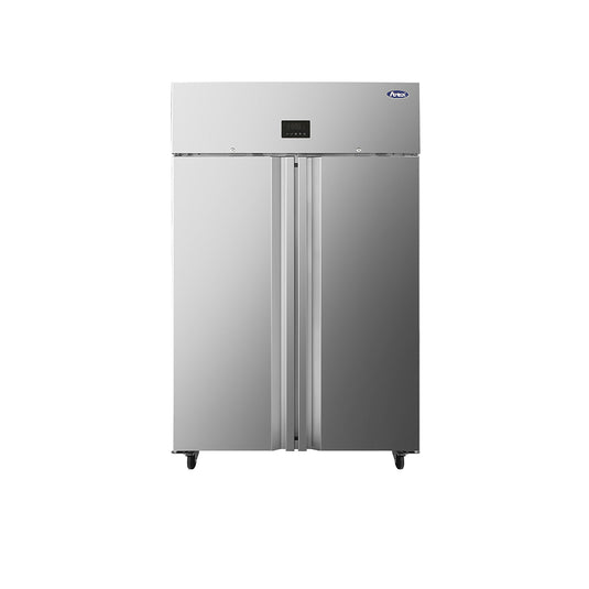 Stainless steel refrigerator on a white background