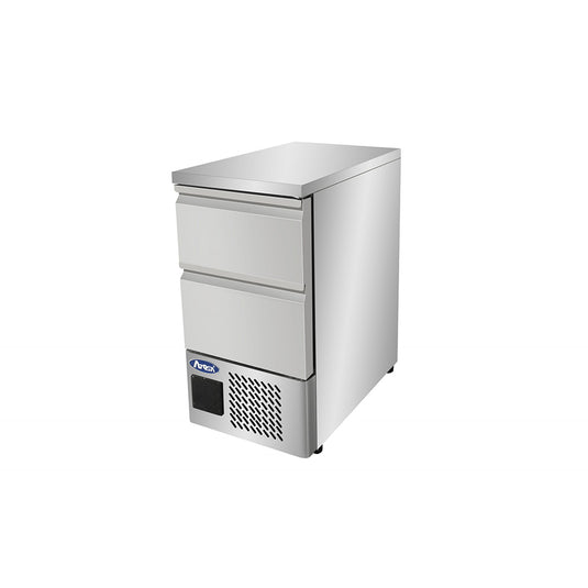 Stainless steel freezer with a white background