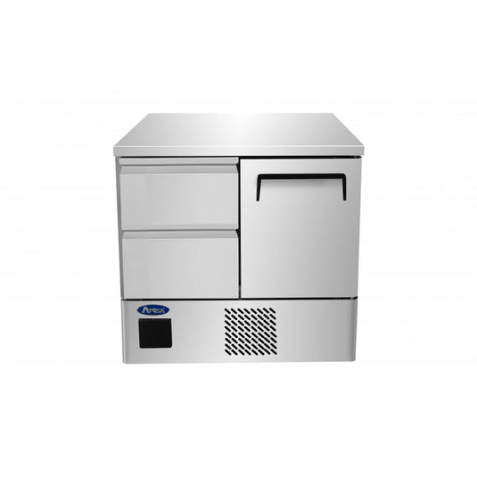 Stainless steel freezer with a white background