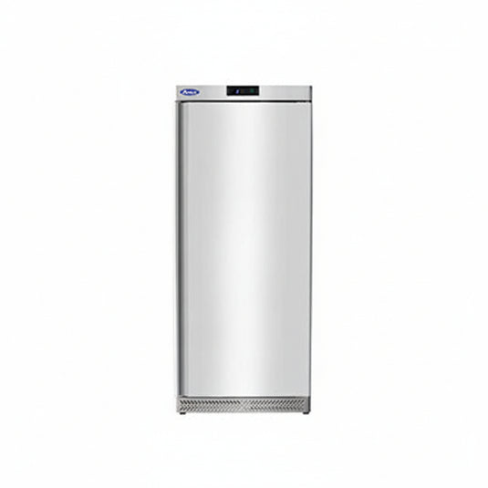 Stainless steel refrigerator on a white background