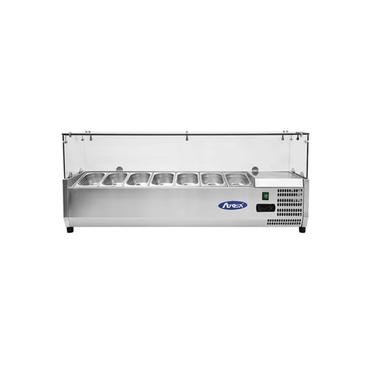 Atosa VRX1500330 Commercial Refrigerated Topping Unit Glass Screen 7 x 1/4GN photographed on white plain background