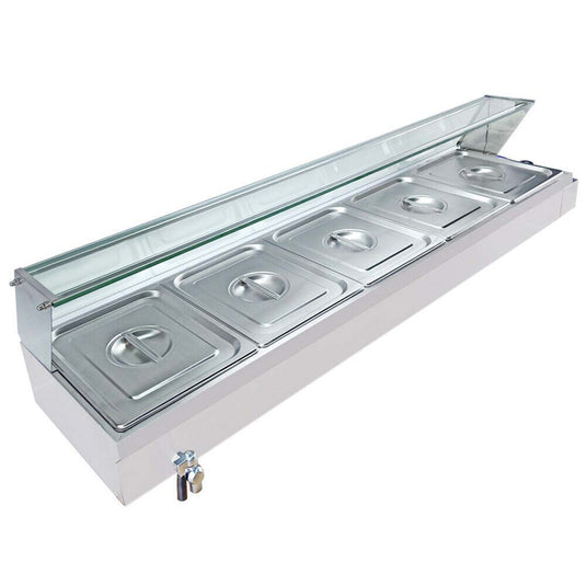 Electric Bain Marie 5 X 1/2 GN Pan Stainless Steel Countertop Food Warmer With Glass