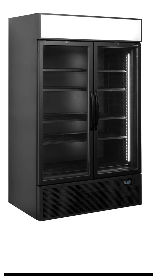 Tefcold Commercial 2 Door Glass Door Merchandiser (2-Door Hinged, Wide) 645L | Extra Wide Hinged Door Display Fridge