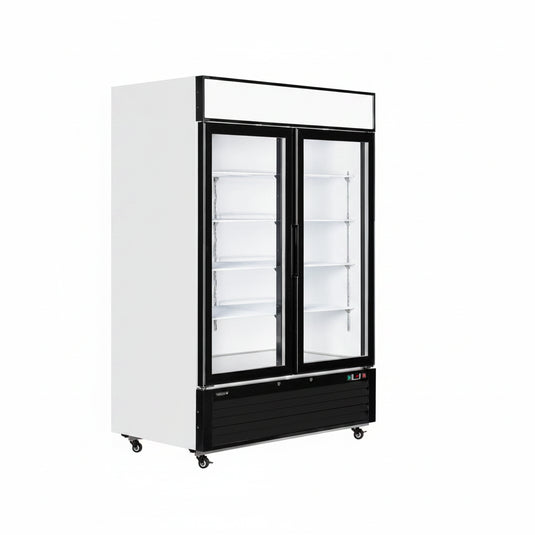 Tefcold Commercial 2 Door Glass Door Merchandiser (2-Door) 922L | Stay-Open Door Drinks Cooler
