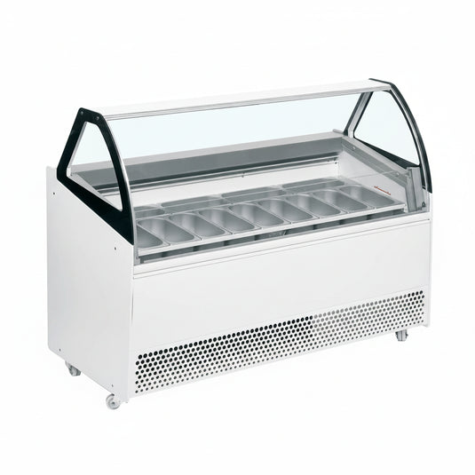 Commercial 13 Pan High Vision Ice Cream Display Freezer 395L | Low Front Glass Napoli Cabinet