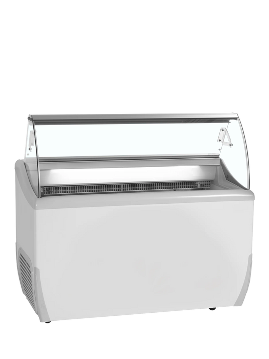 Commercial 7 Pan Curved Glass Ice Cream Display Freezer 317L | Scoop Cabinet with Understorage