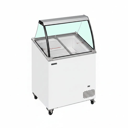 Commercial 4 Tub Ice Cream Dipping Cabinet 176L | Curved Glass Canopy Display Freezer